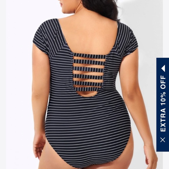Striped Scoop Neck One Piece Body/Swim Suit - Picture 4 of 4